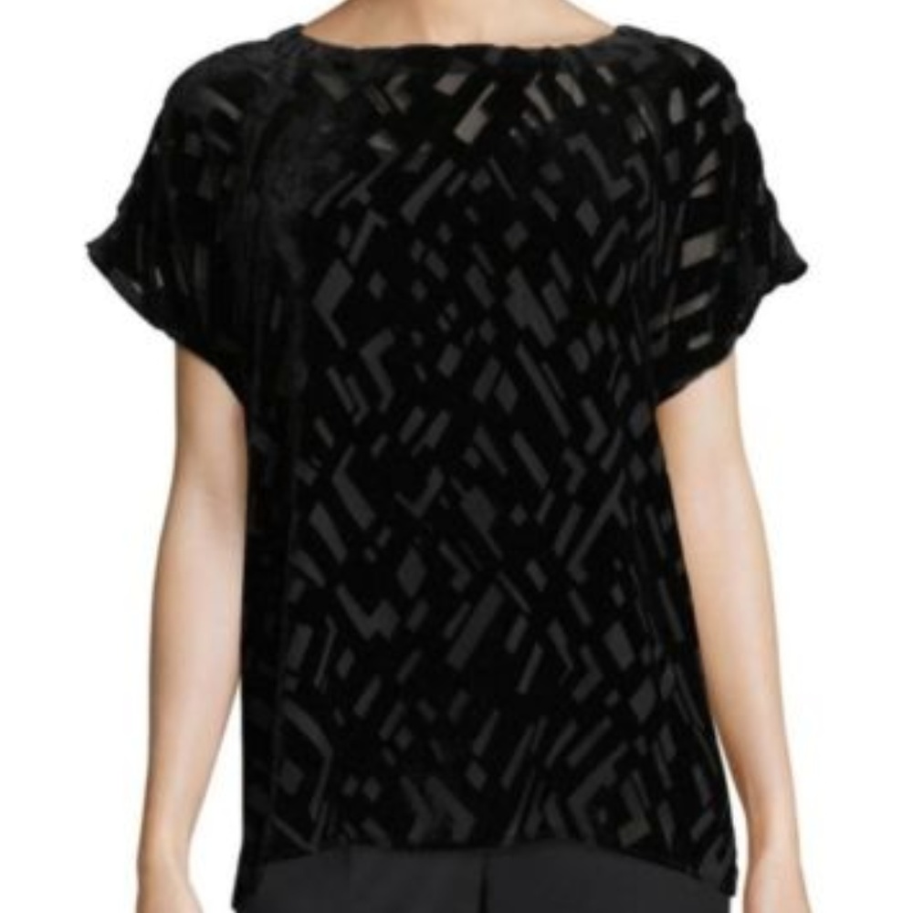 Eileen Fisher burnout top cap sleeves black silk M
